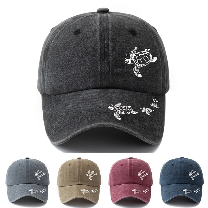A Stylish Printed Baseball Cap Featuring a Dual Print Design of a Sea Turtle, Perfect for Both Men And Women. This Trendy Curved-Brim Hat Is Lightweight And Ideal for Outdoor Casual Wear And Hip-Hop Style