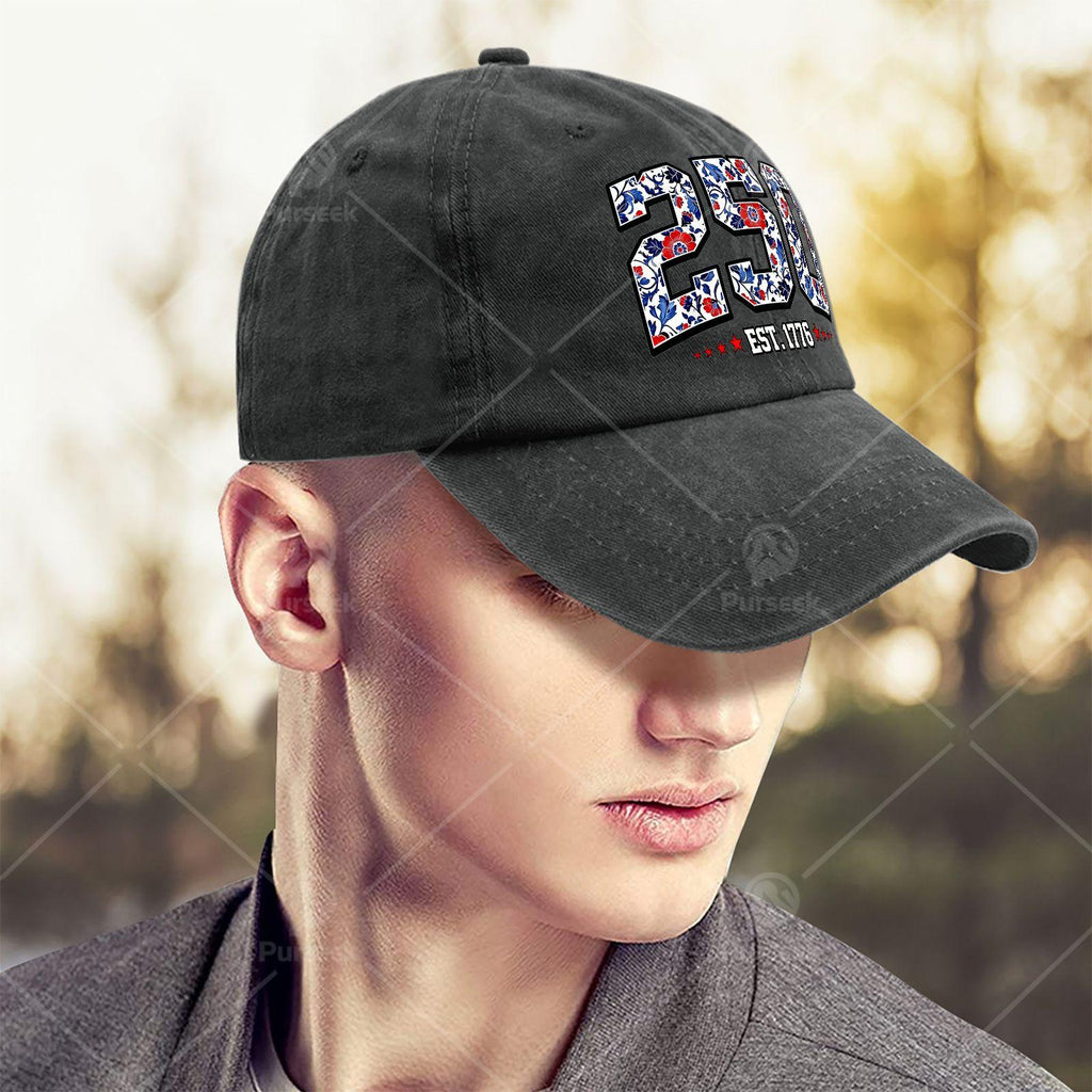 Floral Flag 250 Years 1776-2026 250th Birthday 4th of July Baseball Hat Unisex