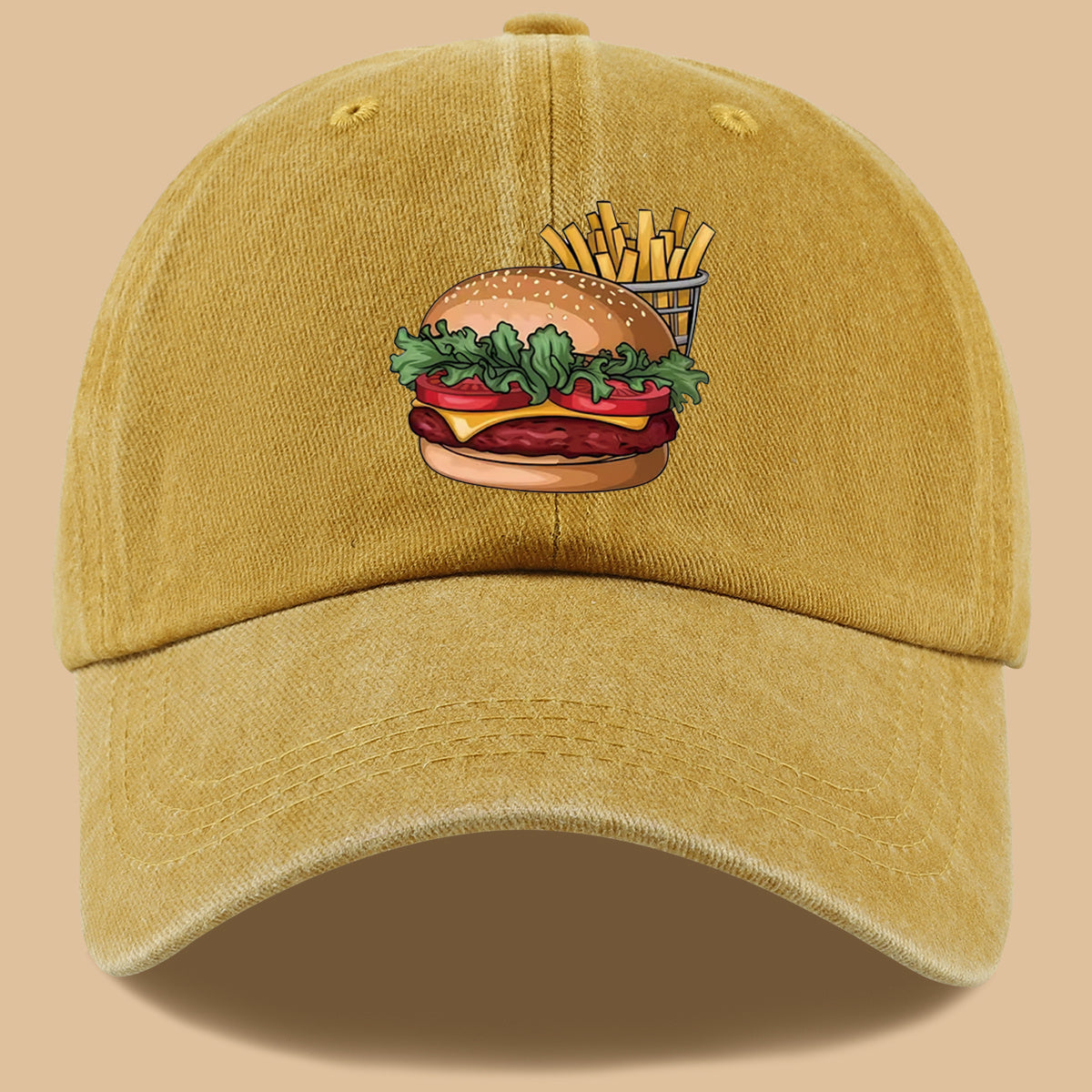 1pc Cartoon Style Food Illustration Fun Printed Full Hamburger Baseball Cap Lightweight Comfortable Breathable Sun Hat Fashion Easy Beautiful Men And Women Baseball Cap Adjustable Size Truck Driver Dad Hat Mom Beach Vacation Hat Suitable for Outdoor