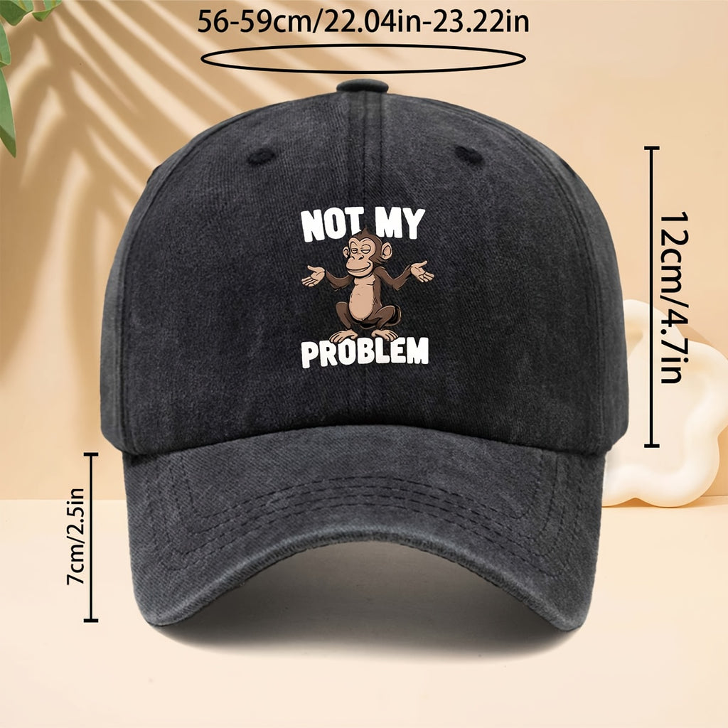 Baseball Cap with NOT MY PROBLEM Monkey Pattern, American Modern Funny Slouchy Street Style Adjustable Unisex Casual Hat, All-Season Adjustable Brim Hat for Walking, Parties, Shopping, Dates, And Parties, Hip-Hop Hat with Soft Top Design
