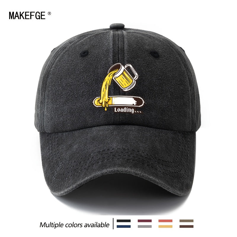 A Unisex Fashionable and Versatile Printed Beer Progress Bar Baseball Cap, Featuring a Classic Vintage Washed Lightweight Curved Brim. Suitable for Outdoor Vacations, Travel, Camping, and Other Casual Occasions. Also Ideal as a Hip-hop Hat