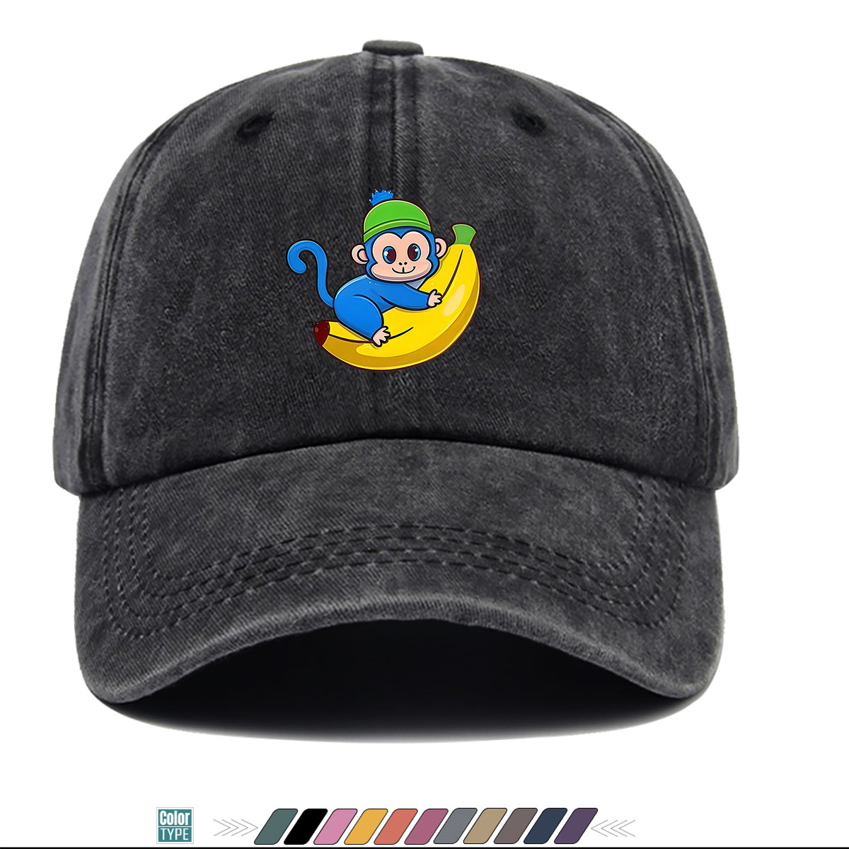 1pc Blue Monkey Banana Print Baseball Cap - Adjustable Unisex & Hat with Monkey & Banana, Suitable for Daily Wear, Outdoor Activities, Amusement Parks, Birthday Gifts - Cute Birthday Present for And