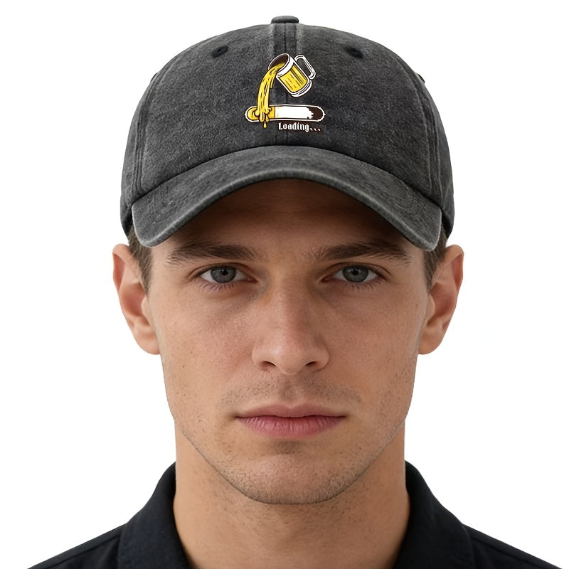 A Unisex Fashionable and Versatile Printed Beer Progress Bar Baseball Cap, Featuring a Classic Vintage Washed Lightweight Curved Brim. Suitable for Outdoor Vacations, Travel, Camping, and Other Casual Occasions. Also Ideal as a Hip-hop Hat
