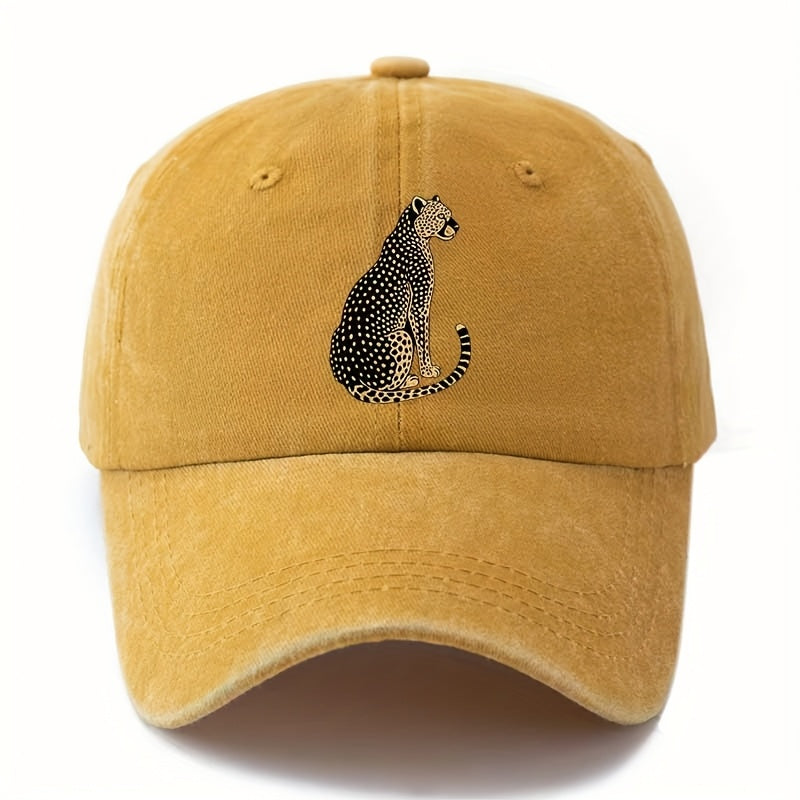 MAKEFGE Unisex Leopard Print Baseball Cap - Classic  Washed Design, Lightweight Curved Brim Trucker Hat for Outdoor Camping, Travel & Casual Wear, Black with Golden Leopard Print, Adjustable Fit for Men & Women, Leopard Print Baseball Cap