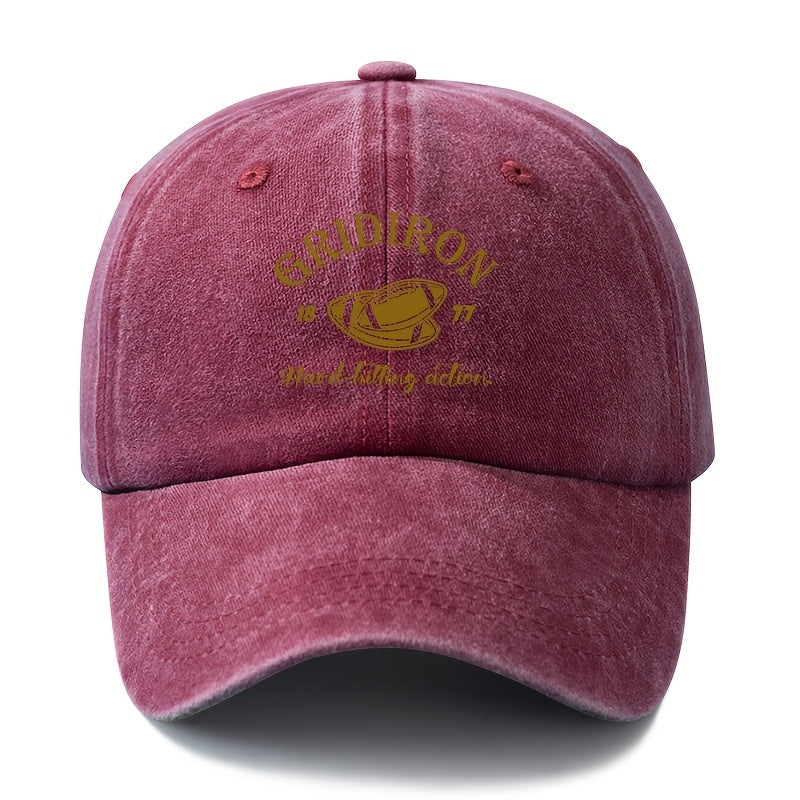 A Stylish And Versatile Unisex Printed GRIDIRON Baseball Cap, Featuring a Classic Retro Washed Design Suitable for Outdoor Activities. This Lightweight Curved-Brim Hat Is Perfect for Truck Drivers And Is Ideal for Casual Occasions Like Outdoor Vacat