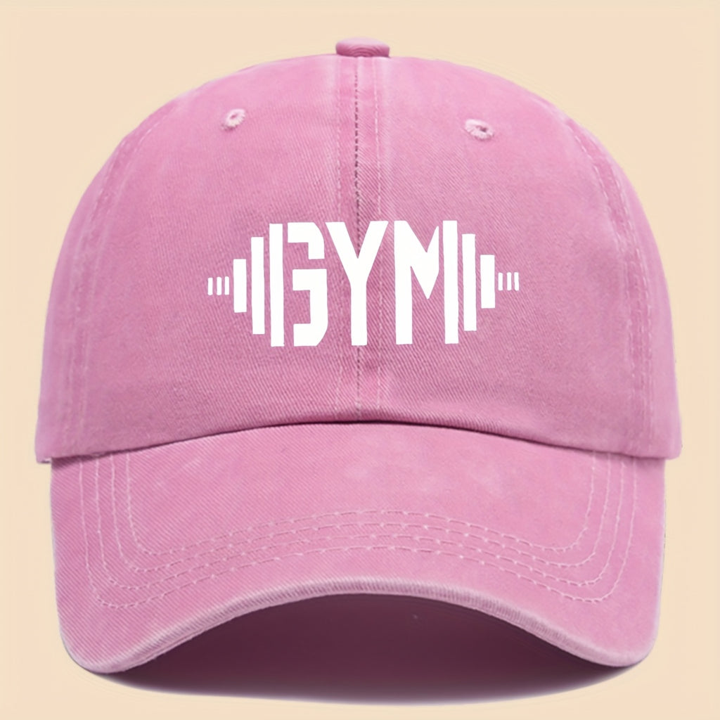 1 GymFlex Pro Breathable Baseball Cap with GYM Print and Dumbbell Design - Washed Fitness Cap, Suitable for Men, Women, and Teens - Ideal Accessory for Gym, Outdoor Activities, Camping, Cycling, and Skateboarding - Vibrant Lifestyle Hat