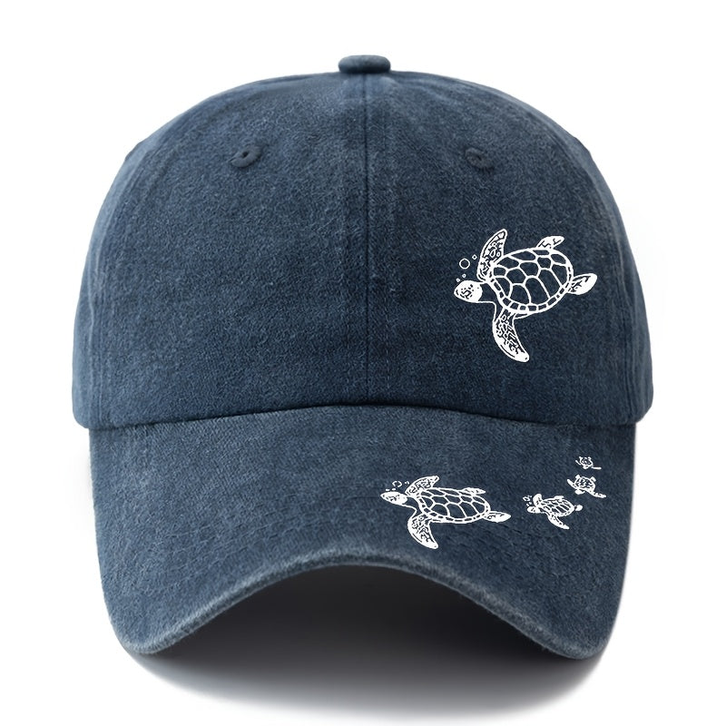 A Stylish Printed Baseball Cap Featuring a Dual Print Design of a Sea Turtle, Perfect for Both Men And Women. This Trendy Curved-Brim Hat Is Lightweight And Ideal for Outdoor Casual Wear And Hip-Hop Style