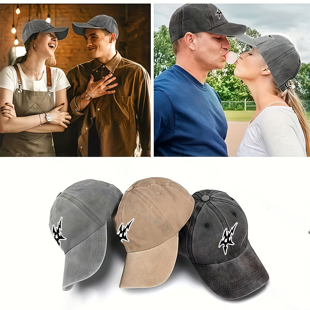 Men' & Women' Vintage Washed Baseball Cap with Abstract Sharp Pattern - Lightweight Breathable Outdoor Hip-Hop Hat, Adjustable Pull String Closure, Machine Washable Suitable for Sports, Casual Wear, Urban Fashion