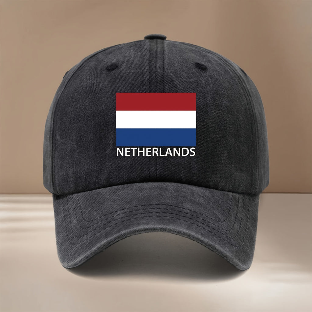 NETHERLANDS Text Print Pattern Baseball Cap, Four Seasons Universal Duckbill Cap, Trendy Textured Six-Panel Hat, Comfortable and Lightweight Hip-Hop Cap, Unisex Curved Brim Hat, Sports Event Support Accessory, Casual Hat with Adjustable Size