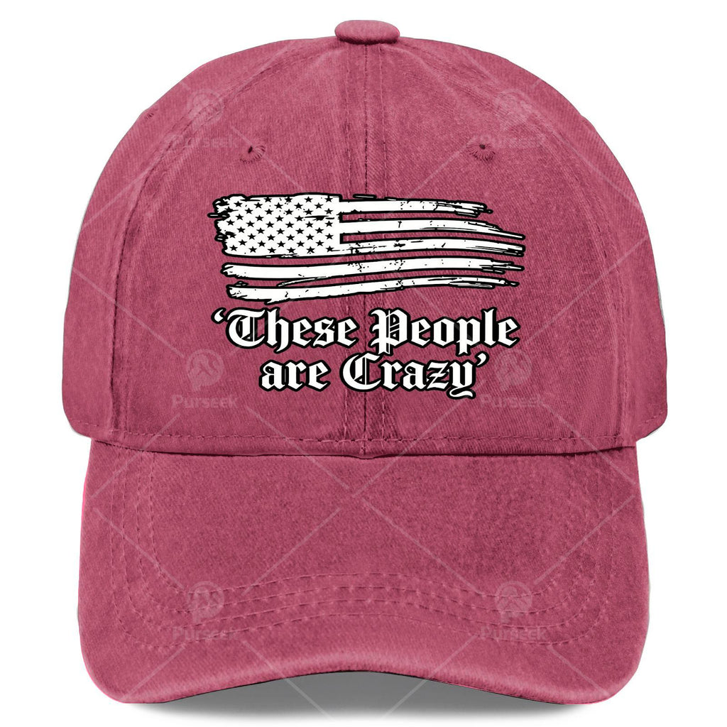 These People Are Crazy USA Flag Vintage Baseball Suitable for &, Retro Washed Unisex Hat with Full-Body Flag Print, Lightweight Round for 4th of, Games, Casual Wear