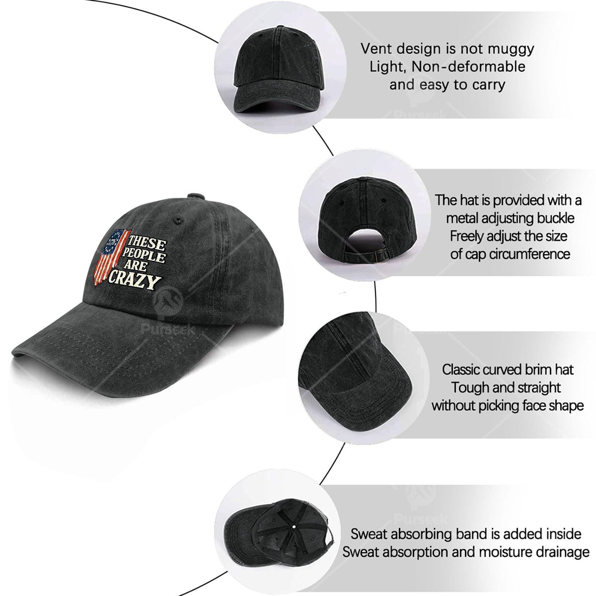 Funny "These People Are Crazy" Baseball Cap, Unisex, Cool Washed Vintage Baseball Cap