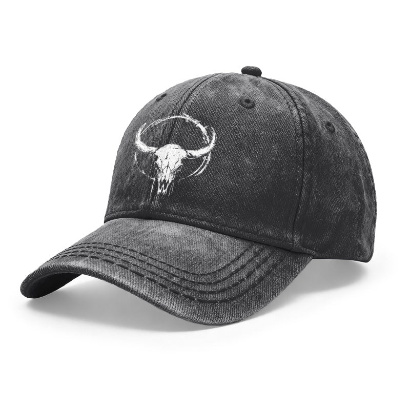 1pc Bull Skull Print Baseball for Men & Women - Vintage Washed Grunge Style Adjustable Unisex Hat with Bull Skull Graphic, Outdoor Casual Wear Suitable for Gifts, Bull Design