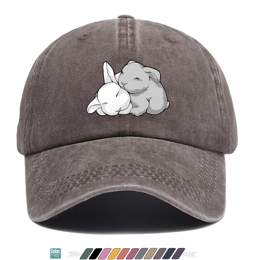 1pc Cuddling Cartoon Rabbits Print Baseball Cap, Soft and Adorable Animal Pattern Hat, Comfortable and Breathable Sun Hat, Stylish Simple  Hat, Unisex Adjustable Baseball Cap, Daily Casual Hat, Couple's Date Hat, Suitable for Daily Outings