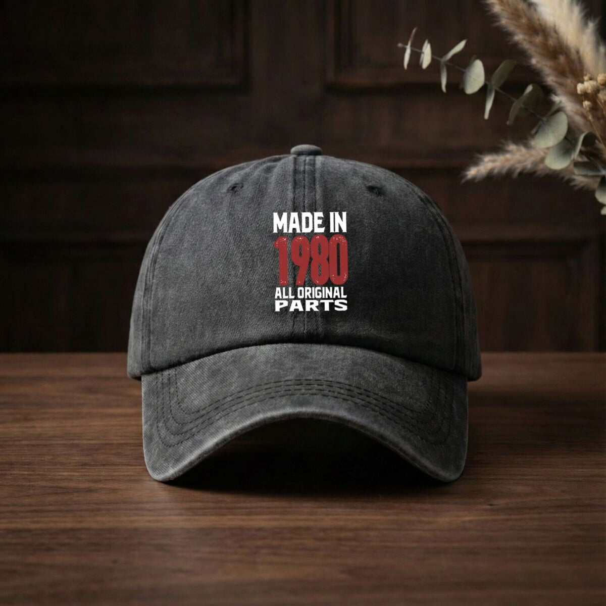1980 "All Original Parts" Distressed Retro Text Vintage Washed Duckbill Cap Unisex Outdoor Baseball Cap Adjustable Washed Vintage Style Lightweight Breathable Golf Cap