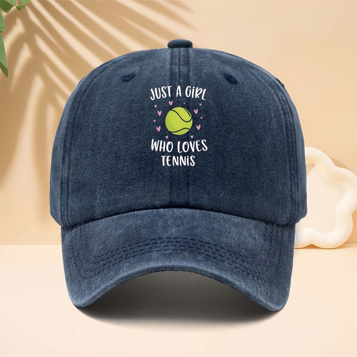 Baseball Cap with 'Just A Girl Who Loves Tennis' Pattern, American Sports Energetic Girly Fresh Casual Style Dad Hat for Walking, Shopping, Travel, Parties, And Vacations, Adjustable Brim, Unisex Casual Hat, All-Season Hip-Hop Style