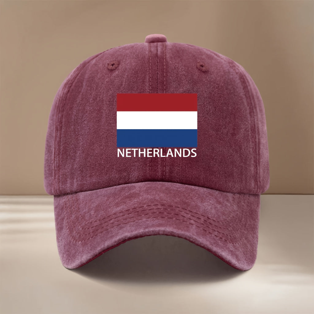NETHERLANDS Text Print Pattern Baseball Cap, Four Seasons Universal Duckbill Cap, Trendy Textured Six-Panel Hat, Comfortable and Lightweight Hip-Hop Cap, Unisex Curved Brim Hat, Sports Event Support Accessory, Casual Hat with Adjustable Size