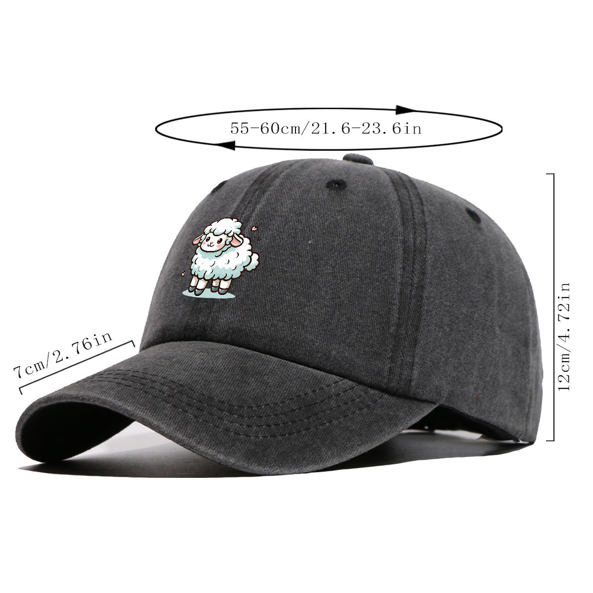 1pc Cute Cartoon Sheep Print Baseball Cap, Soft Breathable Sun Hat, Adorable Healing Style Fashion Hat, Unisex Adjustable Duckbill Cap, Casual Outing Hat, Girly Bestie Hat, Suitable for Picnics, Shopping, Strolling, Travel