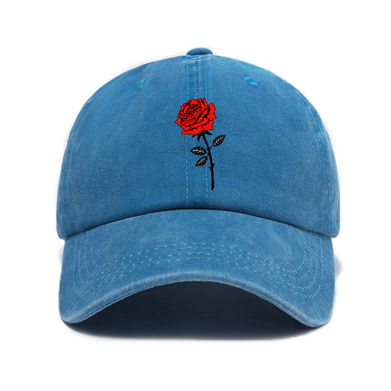 Washed Distressed Printed Baseball Cap Adult Easy Casual Style Rose Flower Print Washed Distressed Soft Top Vintage Baseball Cap Unisex All-Match Hat