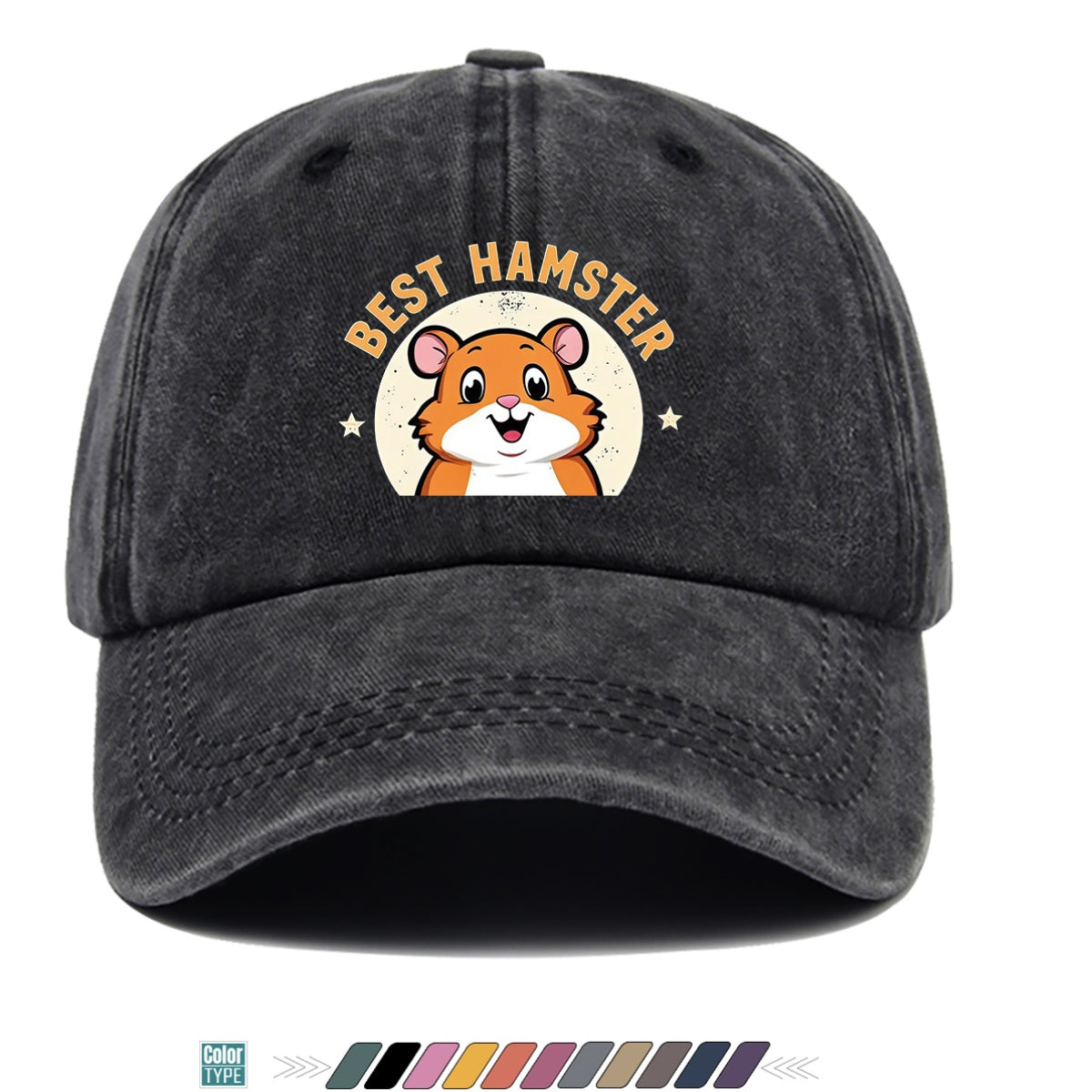 1pc "Best Hamster" Cartoon Hamster Print Baseball Cap, Cute And Playful Sun Hat, Fashionable Casual Unisex Hat, Adjustable Size, Daily Hat, Couple Outing Hat, Suitable for Park Play, Easy Dressing, Shopping, Hiking, Outdoor Picnic