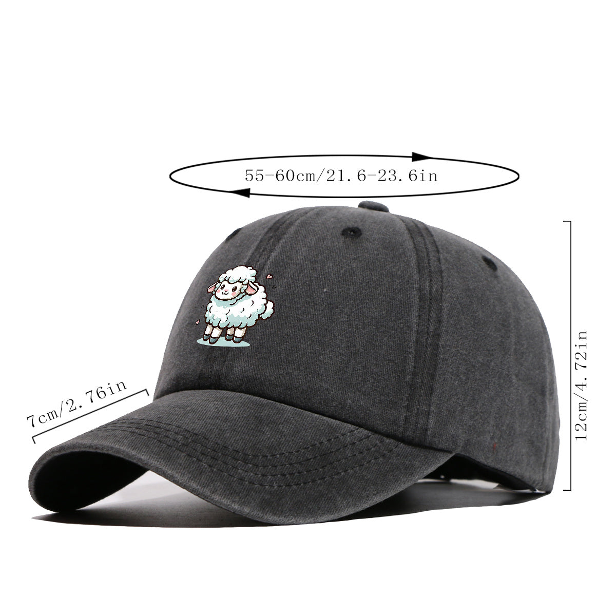 1pc Cute Cartoon Sheep Print Baseball Cap, Soft Breathable Sun Hat, Adorable Healing Style Fashion Hat, Unisex Adjustable Duckbill Cap, Casual Outing Hat, Girly Bestie Hat, Suitable for Picnics, Shopping, Strolling, Travel