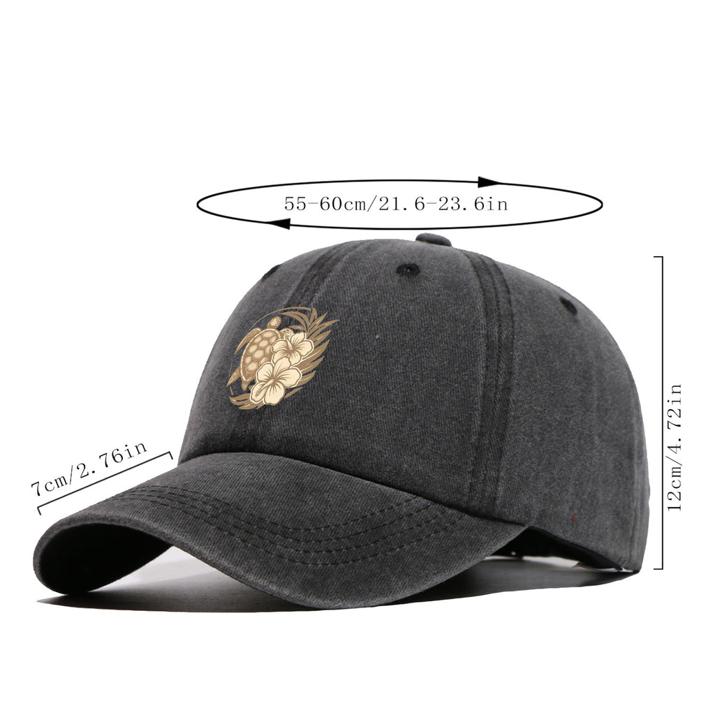 1pc Sea Turtle And Hibiscus Print Baseball Cap, Breathable Sun Hat, Retro Elegant Design, Unisex Adjustable Cap, Casual Vacation Beach Hat, Outdoor Travel Hiking Hat, Daily Wear Fashion Hat, Seaside Play Sun Hat, Holiday Birthday Gift