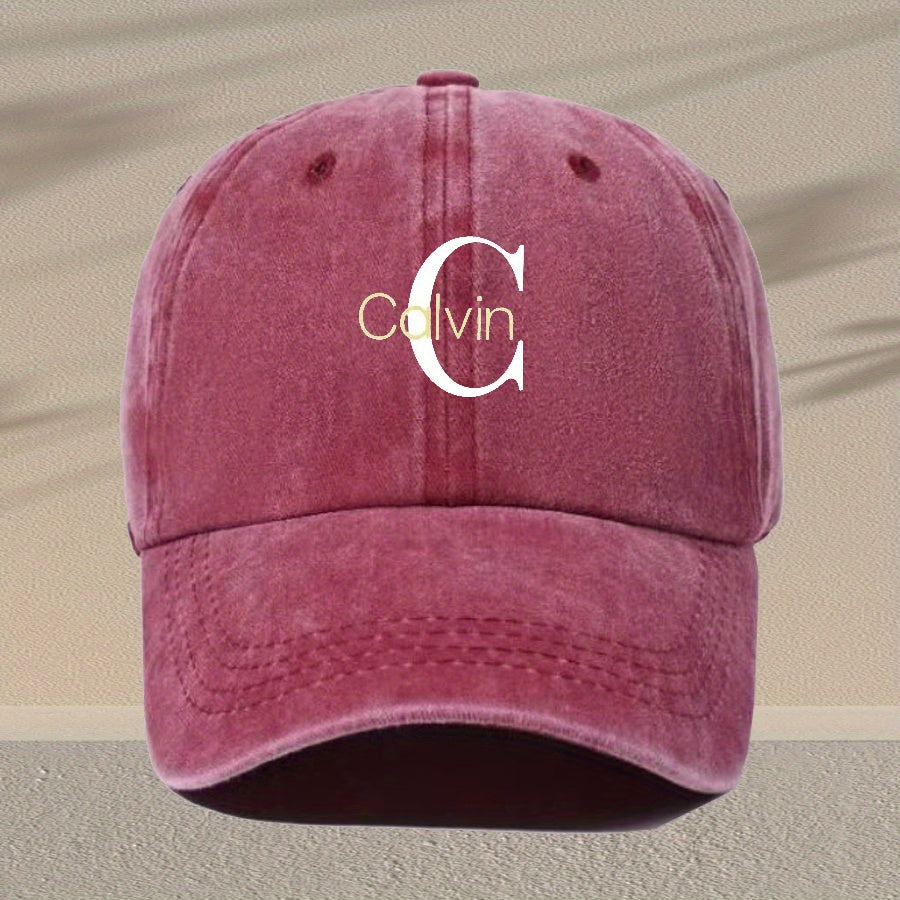 Unisex Vintage Washed Baseball Cap - Adjustable Breathable Dad Hat with Distressed 'C' Logo, Lightweight 100% Viscose Rayon, Multi-Color Options for Outdoor & Casual Wear, Retro Style, Adjustable Fit