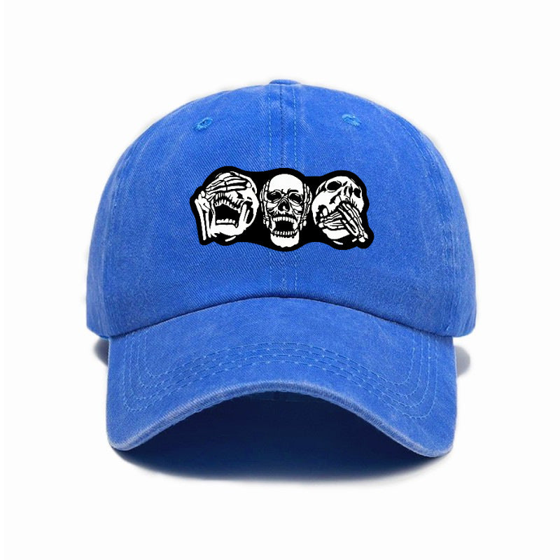 Fashion Easy Skull Print Washed Distressed Soft Top Sunshade Baseball Cap Unisex All-Match Baseball Cap