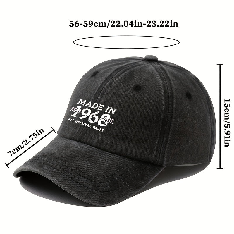 [Unisex] Retro 1968 Baseball Cap - Adjustable 6-Panel Lightweight Design, 2D Flat Print with Vintage Wash, Unisex Full Size Fits Everyone, 1966 Print with a 60S Motif