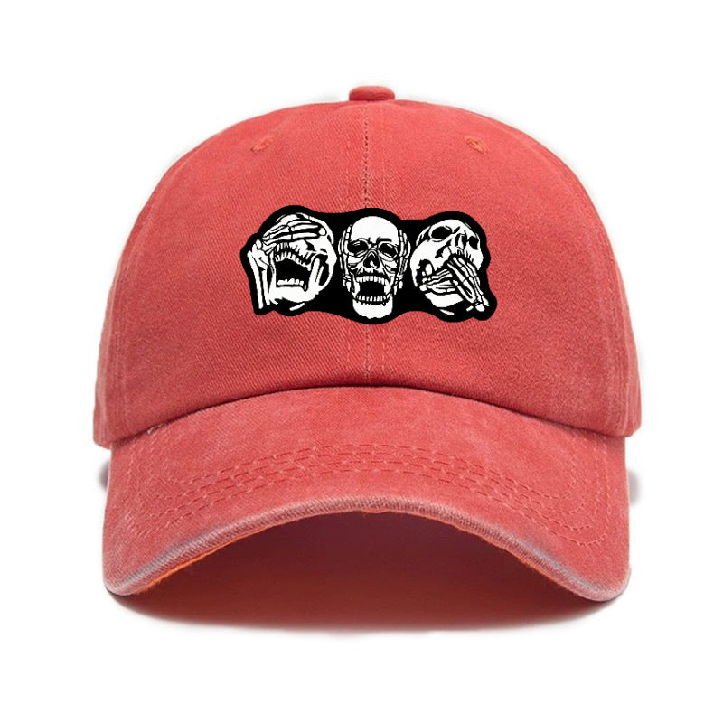 Fashion Easy Skull Print Washed Distressed Soft Top Sunshade Baseball Cap Unisex All-Match Baseball Cap