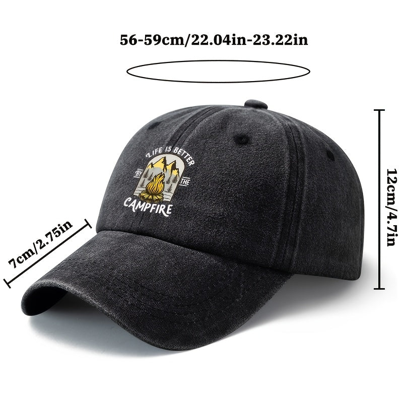 A Unisex, Fashionable and Versatile Printed Campfire Camping Baseball Cap, a Classic Retro Washed Outdoor Lightweight Curved Brim Cap, a Trucker Baseball Cap, Suitable for Outdoor Vacations, Travel, Camping and Other Casual Occasions, a Hip-hop Cap F