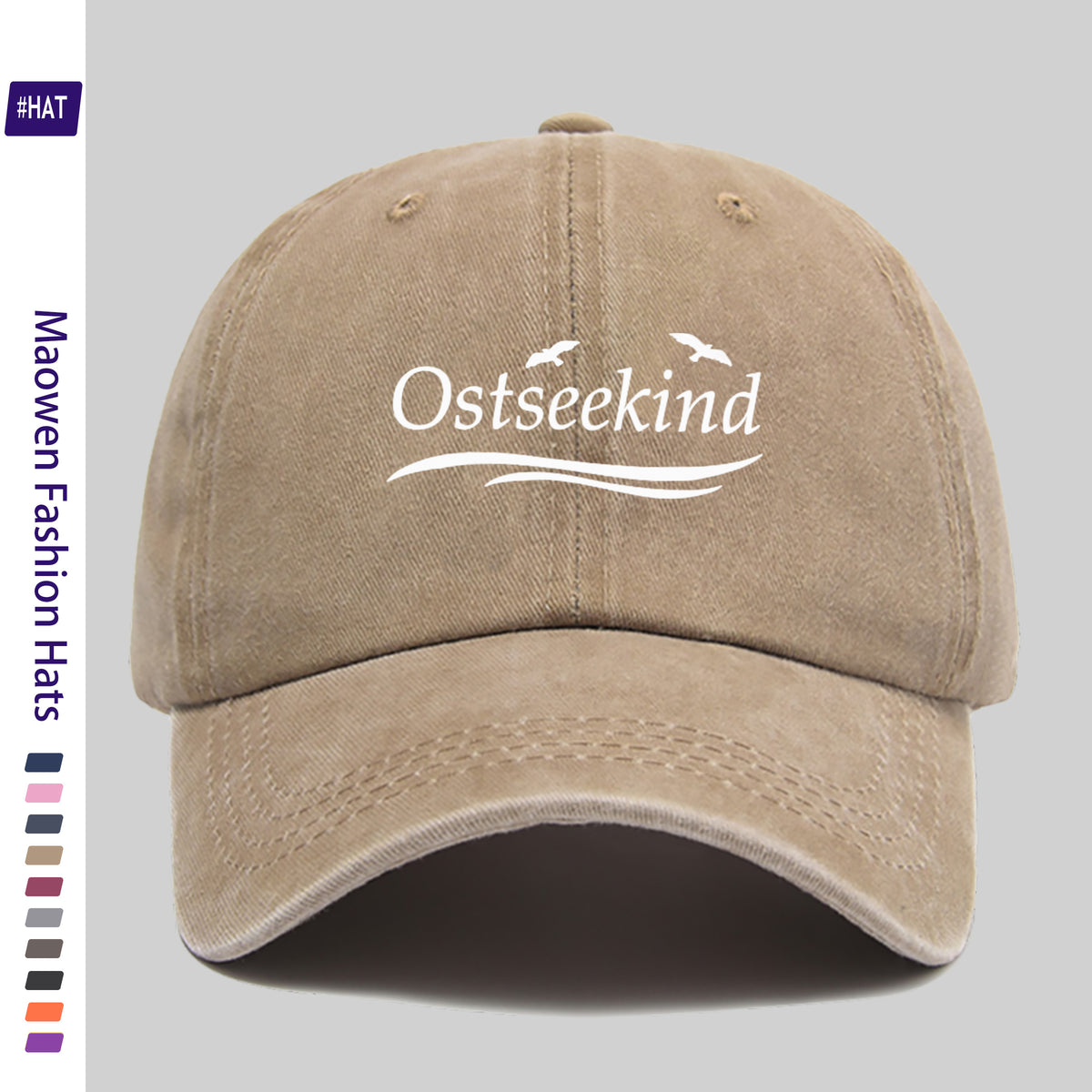 1pc Vintage Washed Duckbill Trucker Hat with Ostseekind & Seagull Logo Print, Adjustable Snapback Cap Suitable for Outdoor Fishing, Hunting, Vacations, Unisex for Men & Women, Machine Washable, Retro Logo