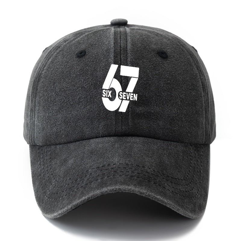 Unisex, Fashionable And Versatile Printed SIX SEVEN Baseball Cap, Classic Retro Washed Outdoor Lightweight Curved Brim Cap, Trucker Baseball Cap, Suitable for Outdoor Vacations, Travel, Camping, And Other Casual Occasions, Hip-Hop Cap for Holi
