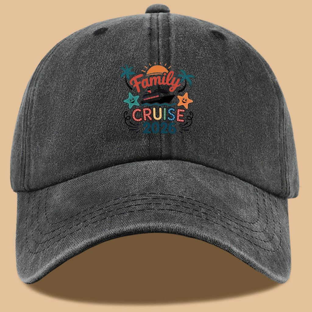 1pc "Family Mail Steamer 2025.98inch" Themed Printed Baseball Cap, Fun Cartoon Mail Steamer Ship, Stars, Palm Trees, Sunset Pattern, Fashionable Casual Sun Hat, Unisex, Adjustable Size, Dad's Fishing Hat, Mom's Vacation Hat, Suitable for Family