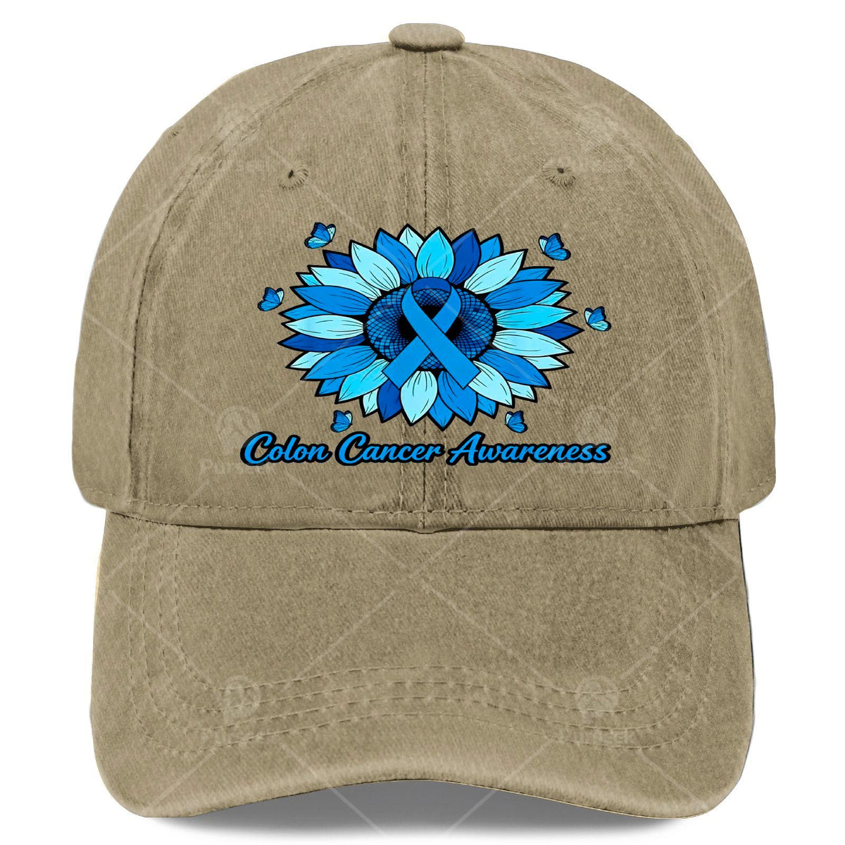 Cool Unisex Baseball Hat Featuring Blue Ribbons for Colon Cancer Awareness Month with Sunflowers