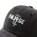 1 Fashion Nurse Letter Washed Baseball Cap Unisex Adjustable Brim Sun Hat Shopping Cycling Skateboarding Trendy Baseball Cap,  Casual Wear, Sporty Style, Geometric Pattern, Metal Buckle Closure, Durable Material, Unisex Headwear, Men And Women
