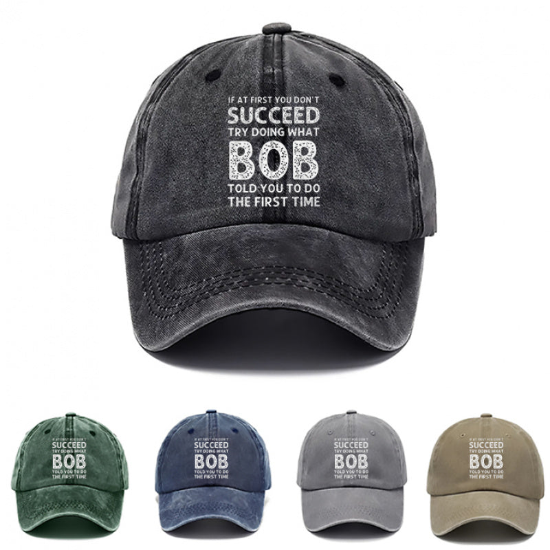 1 Bob Print Cap, Women's Hat, Men's Beach Hat, Washed Baseball Cap, Breathable Washed Cap, Adjustable DAD Cap, Suitable for Outdoor Activities and Parties, for Personal Use or as a Birthday Gift