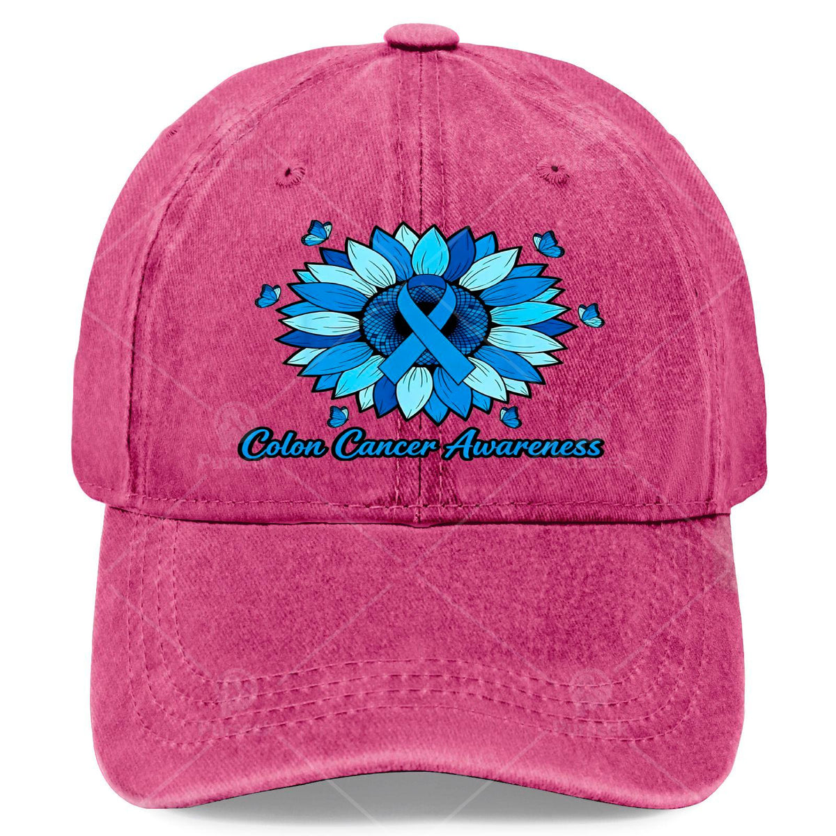 Cool Unisex Baseball Hat Featuring Blue Ribbons for Colon Cancer Awareness Month with Sunflowers