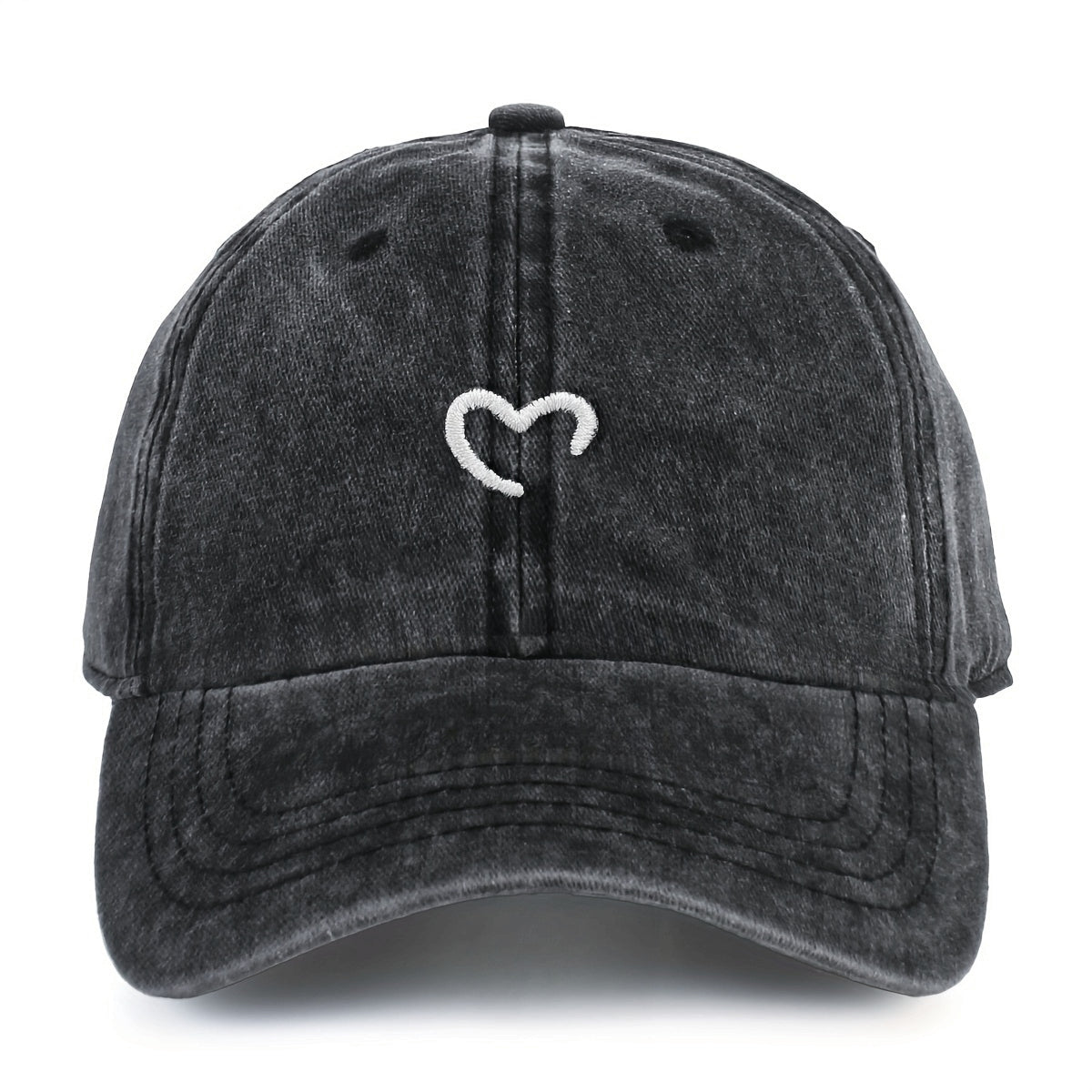 Women'S Heart-Shaped Embroidered Vintage Washed Baseball Cap, Adjustable Size, Suitable for Urban Vacation Wear