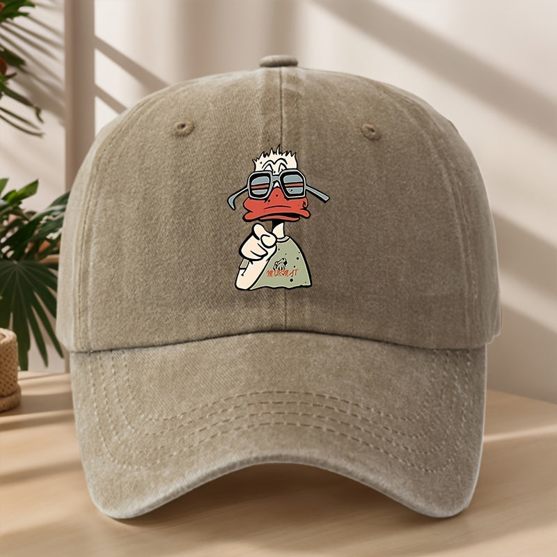 Cartoon Duck Print Baseball Cap Classic Washed Distressed Vintage Duckbill Hat Soft Comfortable Sweat-Absorbing Breathable Hat Outdoor Leisure Sports Hiking Camping Fishing Hat Individual Street Hip-Hop Hat