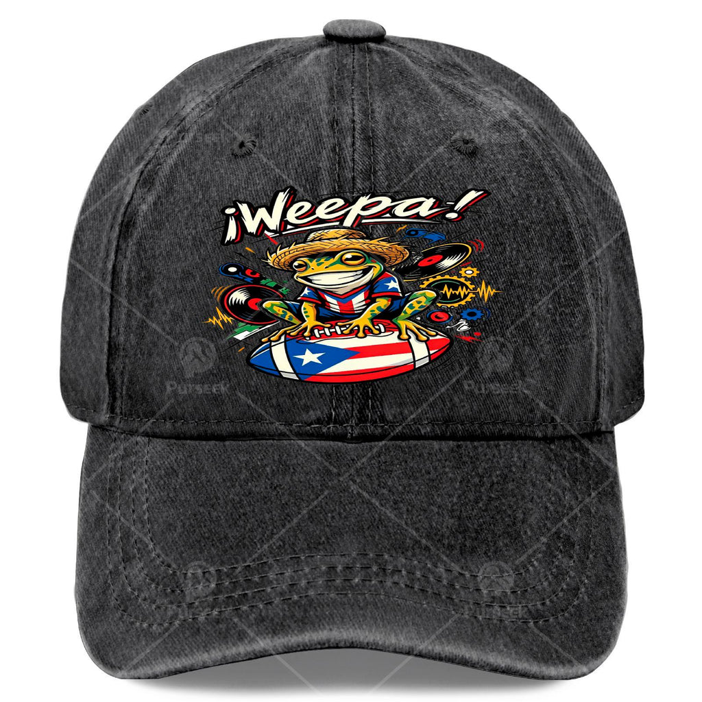 Coqui Frog Weepa Puerto Rico Flag Football Baseball Hat Unisex Soft Washed