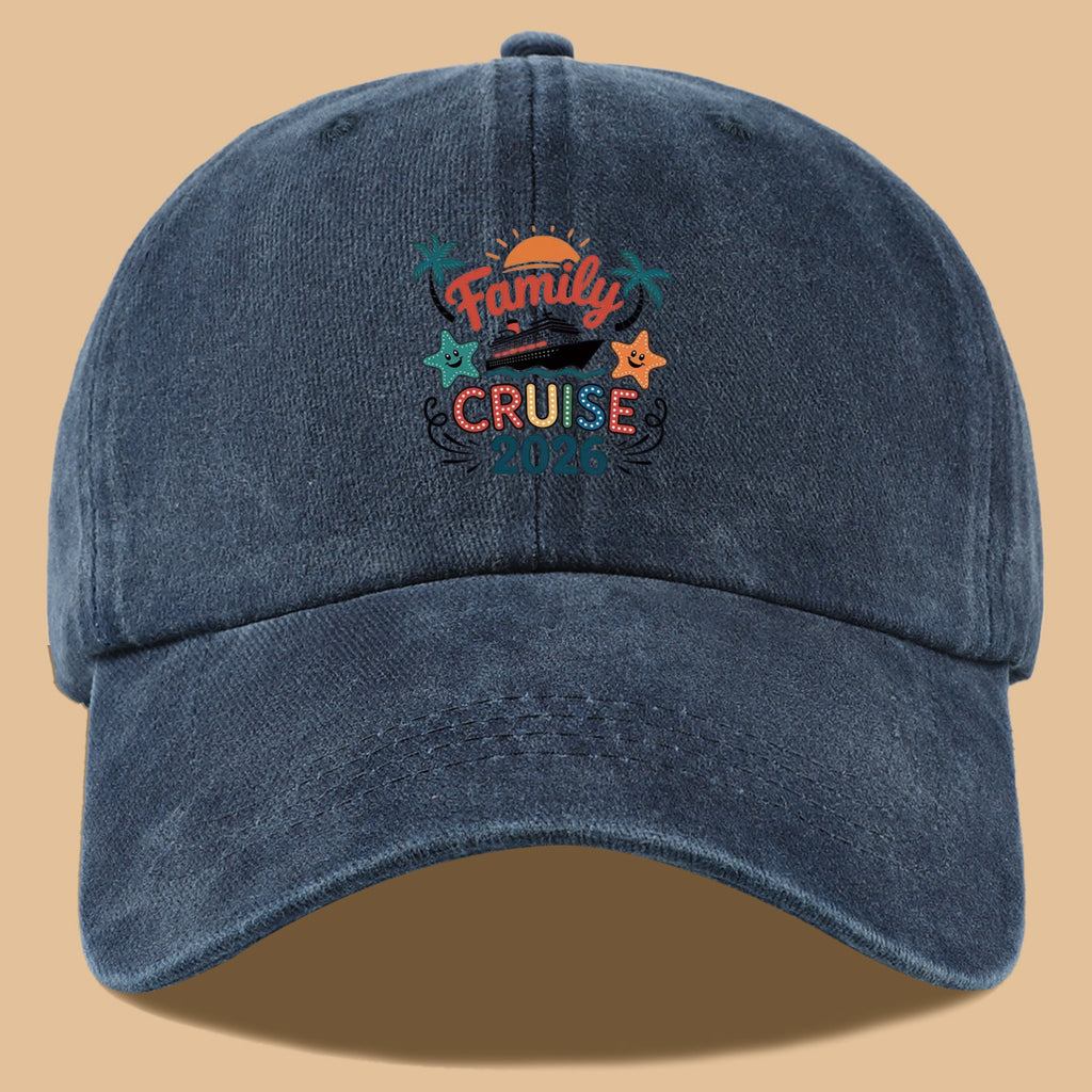 1pc "Family Mail Steamer 2025.98inch" Themed Printed Baseball Cap, Fun Cartoon Mail Steamer Ship, Stars, Palm Trees, Sunset Pattern, Fashionable Casual Sun Hat, Unisex, Adjustable Size, Dad's Fishing Hat, Mom's Vacation Hat, Suitable for Family