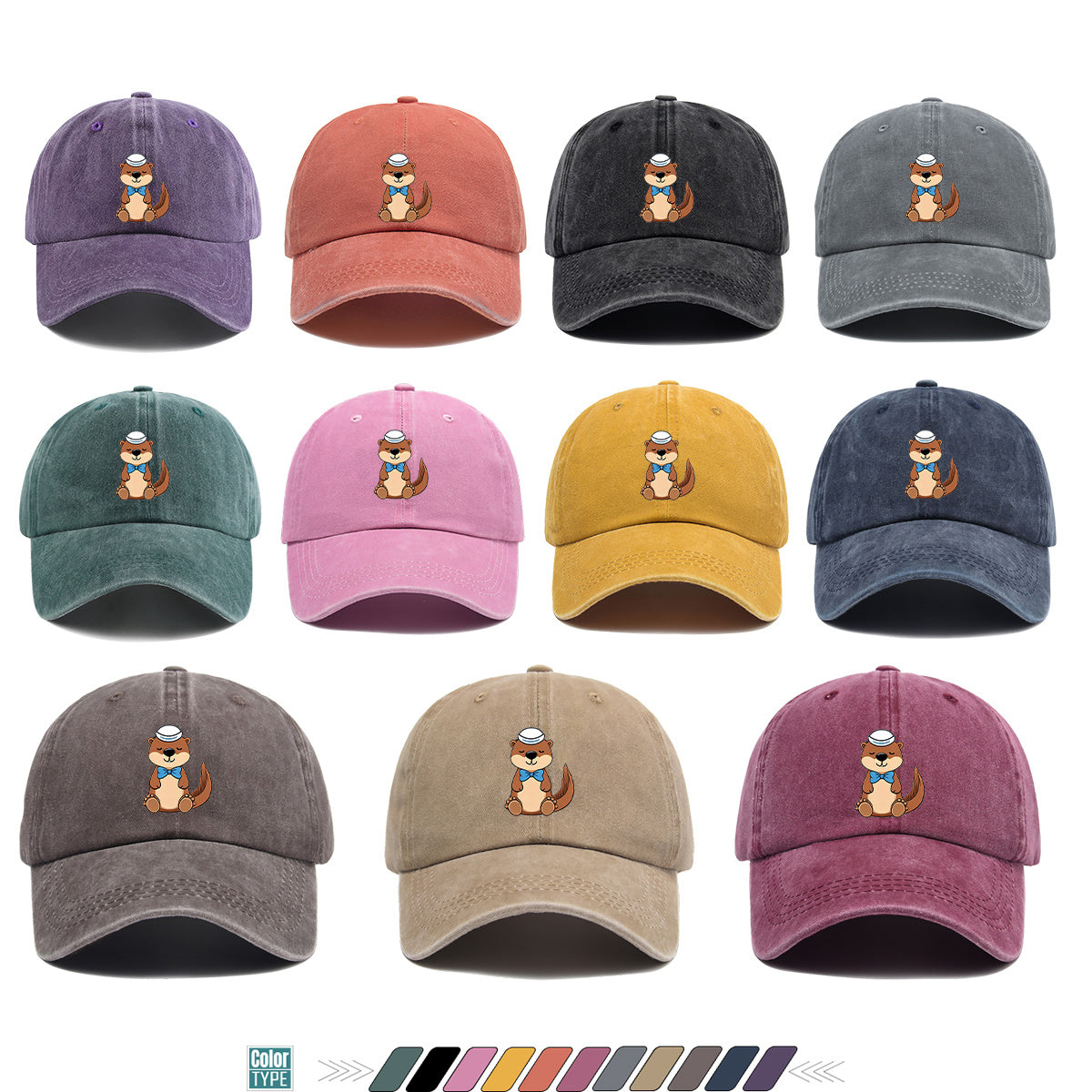 1pc Cartoon Otter Print Baseball Cap, Cute Animal Pattern Sun Hat, Fashion Casual Trendy Cap, Unisex Adjustable Duckbill Cap, Outdoor Travel Sunshade Hat, Outfit Hat, Bestie Shopping Photography Hat, Hiking Riding Hat, Daily Commute Versatile Hat