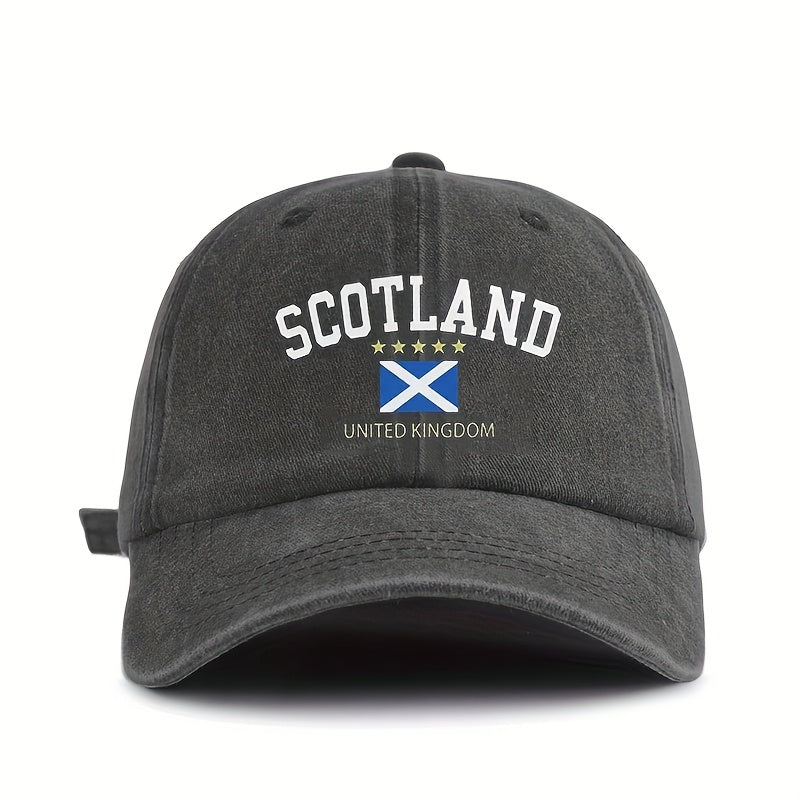 1pc of SCOTLAND Flag Pattern Printed Baseball Cap, Soft-top Vintage Washed Cap, Adjustable Outdoor Sports Cap, Sweat-absorbing and Breathable Sun Hat, Stylish Curved Brim Hat Suitable for Outdoor Sports, Travel and Vacations, a Gift for Friends A