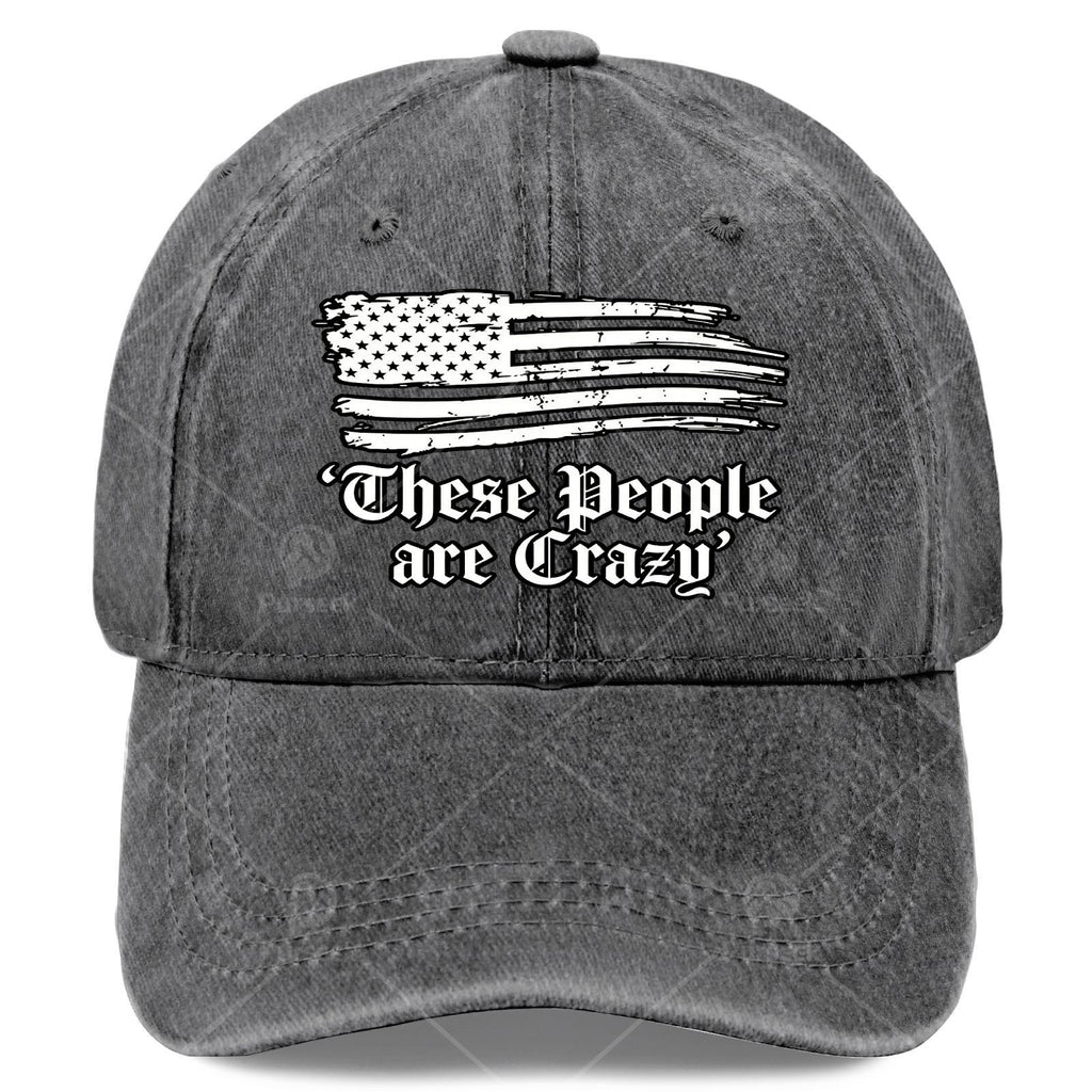 These People Are Crazy USA Flag Vintage Baseball Suitable for &, Retro Washed Unisex Hat with Full-Body Flag Print, Lightweight Round for 4th of, Games, Casual Wear