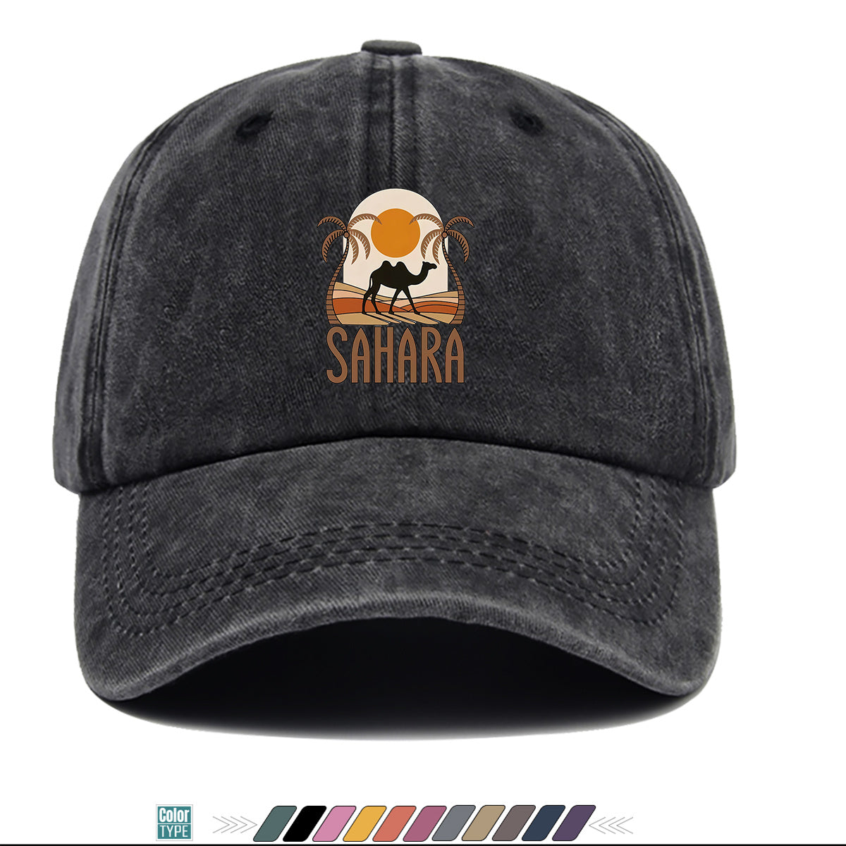 1pc Sahara-Themed Camel and Palm Tree Print Baseball Cap, Comfortable and Breathable Sun Hat, Stylish, Simple, and Beautiful, Unisex Baseball Cap with Adjustable Size, Trucker Hat, Beach Vacation Hat, Suitable for Outdoor Adventures, Desert Travel