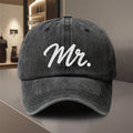 1pc Mr. Lettering Adjustable Baseball Cap for Men & Women - Lightweight Polyester Snapback Trucker Hat, Breathable Sun Protection, All-Season Outdoor Sports, Camping, Casual Unisex Cap for Youth, Adults, Seniors (Black with White Cursive Lettering), Washa