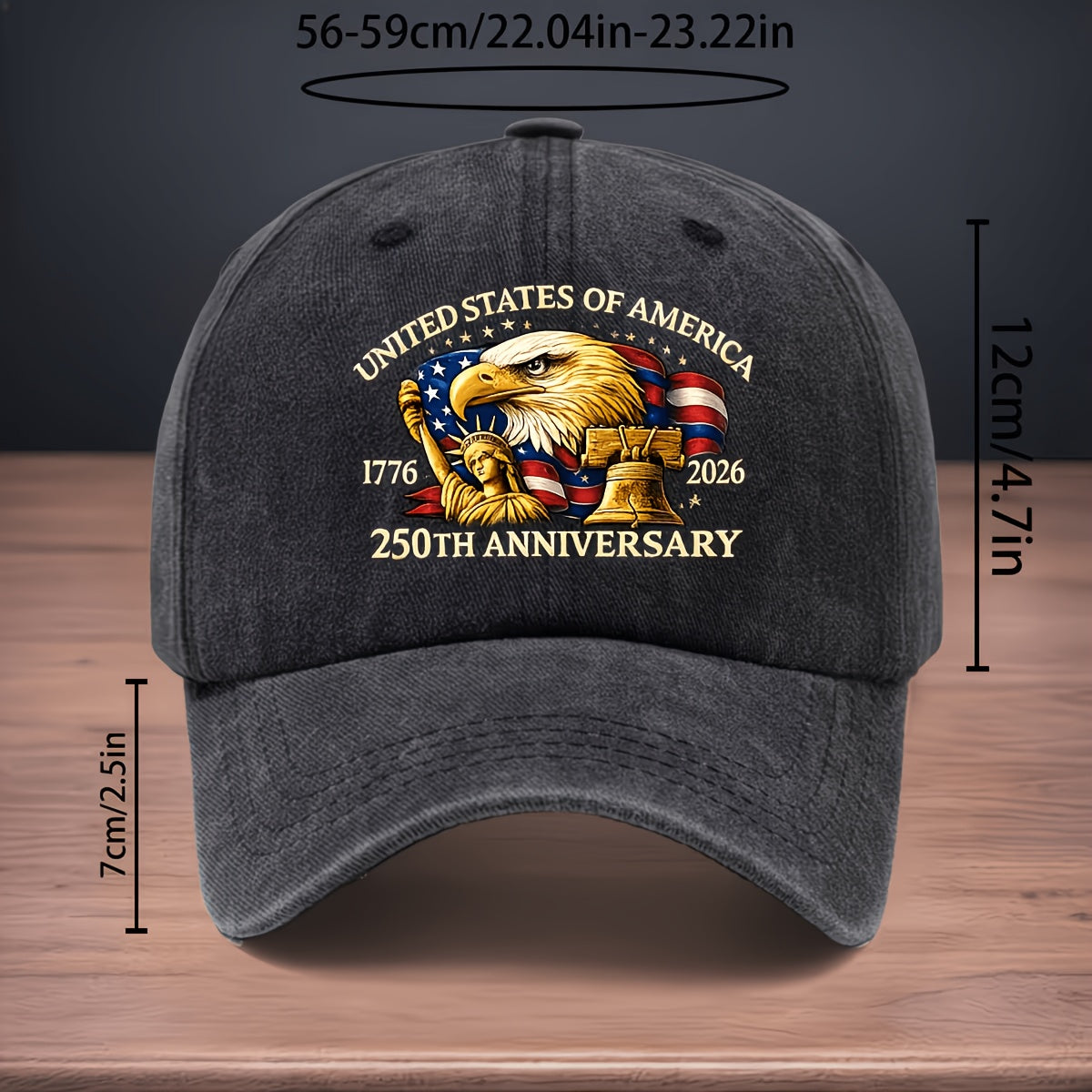 Printed to Commemorate the 250th Anniversary of the Founding of the United States 1776-2026. Baseball Cap with Statue of Liberty and Eagle Design. Curved Brim Cap. Washed and Distressed Duckbill Cap. Versatile and Comfortable Hip-hop Hat