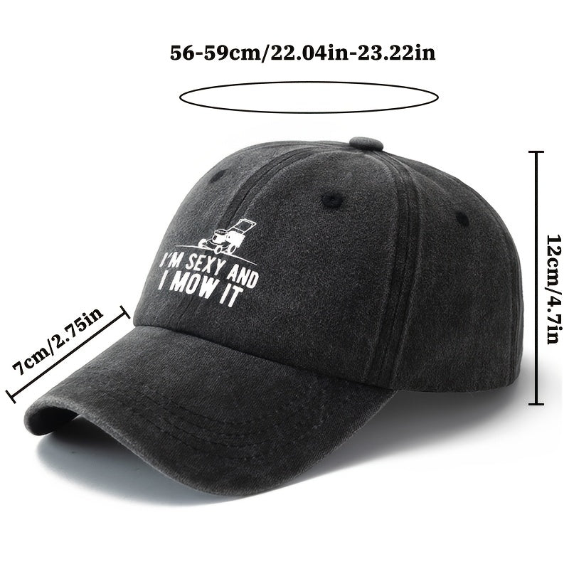 A Stylish And Versatile Unisex Baseball Cap with The Print 'I'M SEXY AND I MOW IT', Featuring a Classic Retro Washed Design, Perfect for Outdoor Activities Like Vacations, Camping, And Casual Outings. It'S an Ideal Choice for Holiday Parties