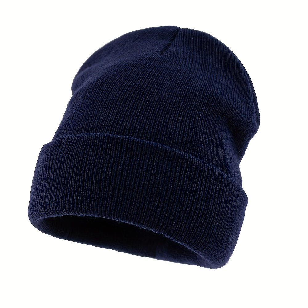 Outdoor Knit Hat Men'S Solid Color Winter Warm Elastic Large Premium Knit Hat Men Women Warm Cold-Proof Cap Easy