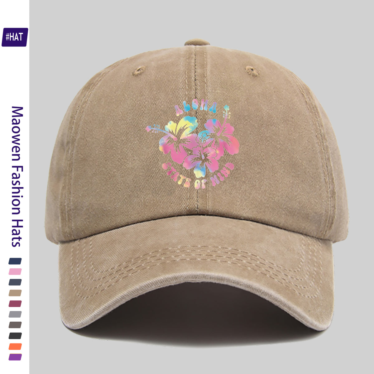 1pc Vintage Distressed Adjustable Sports Cap, Featuring a Washed-Out Cap Body with a Hawaiian-Style Tie-Dye Hibiscus Flower Print, an Outdoor Casual Cap, a Fashionable Printed Breathable Baseball Cap, a Must-Have Fashion Item, an Ideal Choice